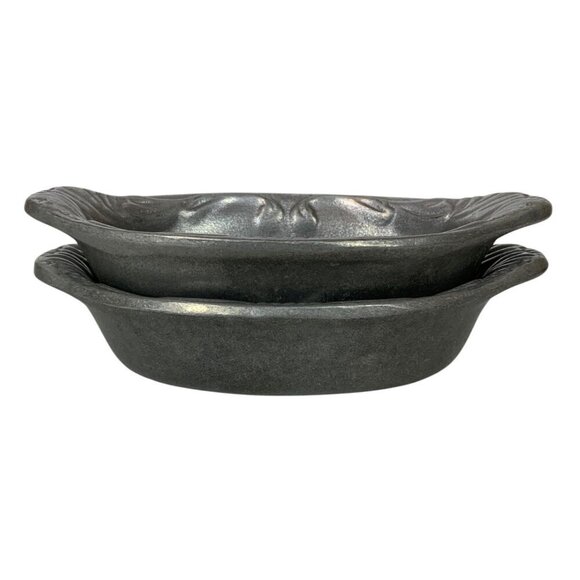 Vintage Wilton Armetale Pewter Set of 2 Oval Serving Dishes Individual Casserole - Picture 2 of 9